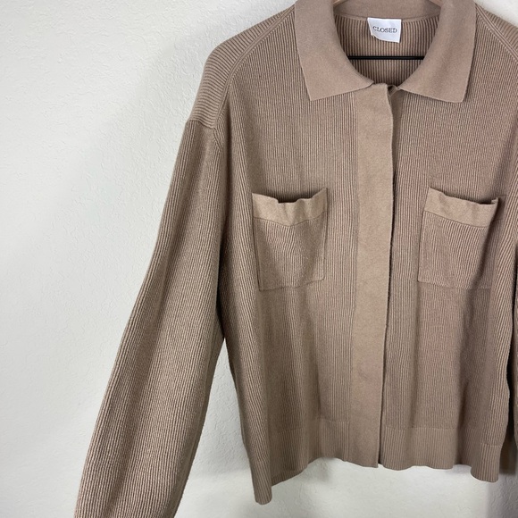 CLOSED Cashmere Cropped Ribbed Cardigan Sweater Tan Size XL - Picture 4 of 10